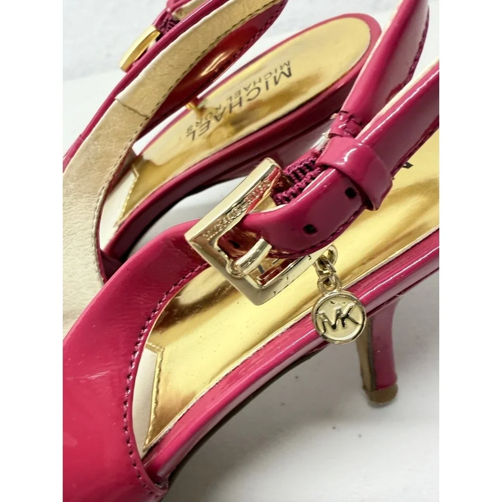 Michael Kors Pink Patent Leather Pointed Toe Slingback Kitten Heel Pumps 8 M